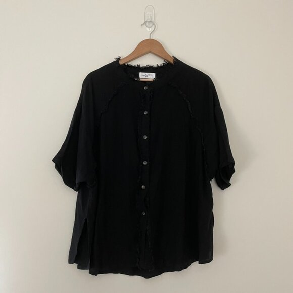 Carly Jean Los Angeles Tops - Carly Jean Los Angeles Black Fringe Button Down Shirt Size Small